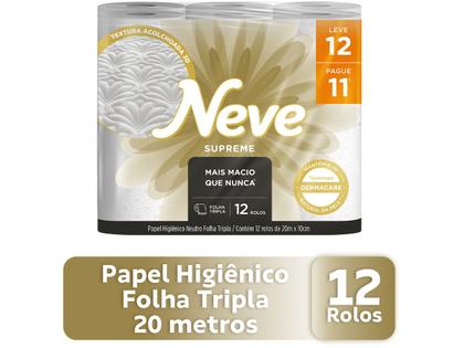 Imagem de Papel Higiênico Folha Tripla Neve Supreme Leve 12 Pague 11 12 Rolos 20m