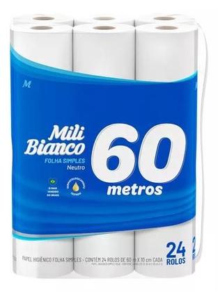 Imagem de Papel Higiênico Mili Bianco Folha Simples 60m Pct Com 24 Rolos