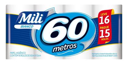 Imagem de Papel Higienico Mili Bianco Neutro 60m 16 Unidades