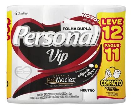 Imagem de Papel Higiênico Personal Vip Folha Dupla 12 Rolos 30m Maciez Com Extrato De Algodão Natural