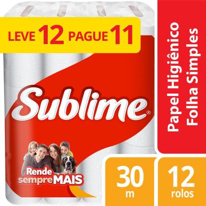 Imagem de Papel Higiênico Sublime Folha Simples 30 Metros 12 Unidades