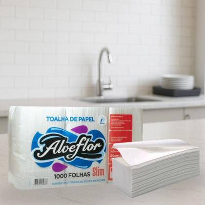 Imagem de Papel Interfolha 100% Celulose Alveflor Slim com 1000 Folhas