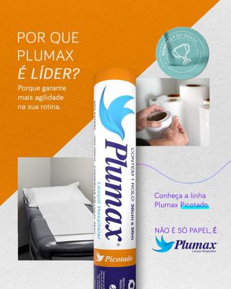 Imagem de Papel Lençol p/ maca em papel Plumax Picotado 70cm X 50m - Cx 06 rolos.