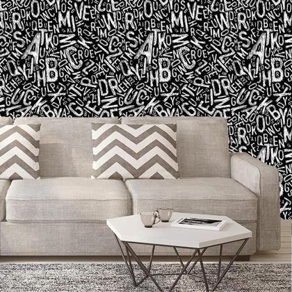 Imagem de Papel Parede Preto Adesivo Alfabeto Misturado Decorativo