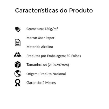 Imagem de Papel Sulfite A4 180g/m² para impressão 60kg Branco 50 fls - GPK Brasil