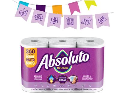 Papel Toalha Folha Dupla Bracell Absoluto 3 Rolos 360 Folhas Imagem de Papel Toalha Folha Dupla Bracell Absoluto 3 Rolos 360 Folhas