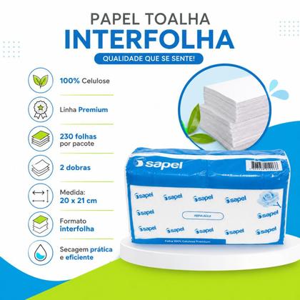 Imagem de Papel toalha interfolha 100% celulose premium c/1840 folhas isapel (8 pact c/ 230folhas cada)