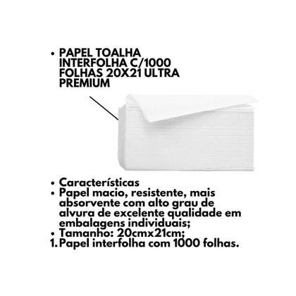 Imagem de Papel Toalha Interfolha 1000 Folhas 20x21cm Ultra Premium  1 Pacote