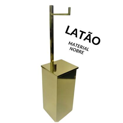 Imagem de Papeleira de piso com lixeira acoplada Dourada Linha Quadrada