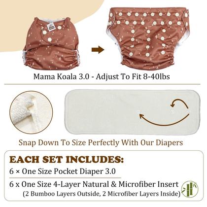 Imagem de Paquete de 6 Pañales de Tela Mama Koala con Forro de Gamuza y Insertos