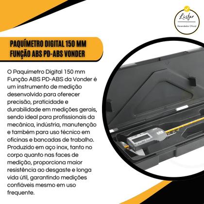 Imagem de Paquímetro Digital 150 mm 6" Função ABS Alta Precisão Vonder