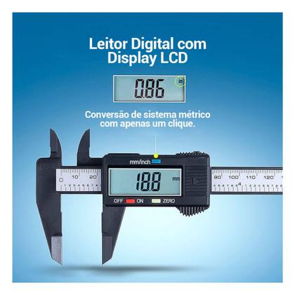 Imagem de Paquímetro Digital Tela Lcd Bateria Lr44 Faixa De Medição 0-150mm Com Estojo - Itblue