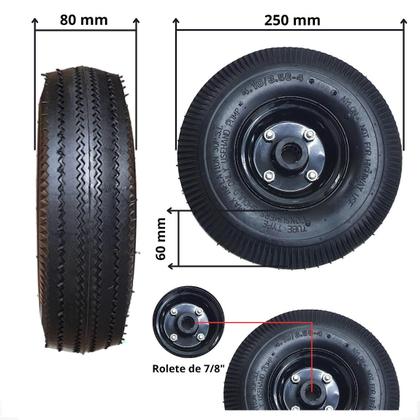 Imagem de Par 2 Pneus Com roda E Câmara Aro 3.50 4 Carrinho Carga 100kg
