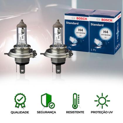 Imagem de Par 2x Farol Para Carro H4 Standard 12V 60/55w ( P43t ) Halógena Lâmpada Original Bosch