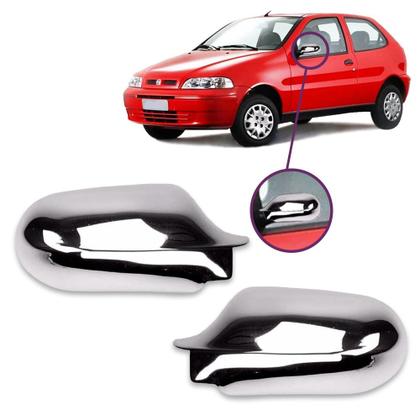 Imagem de Par Aplique Cromado para Capa Retrovisor Palio G2 2000 a 2006 Uno Fire Flex 2006 a 2013