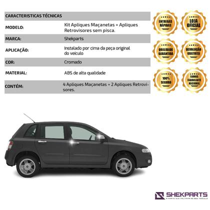 Imagem de Par Aplique Retrovisor + Jogo Aplique Maçaneta Kit Cromado Stilo 2003 a 2011 4 Portas