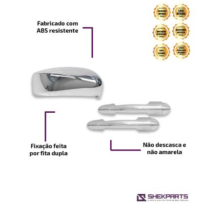 Imagem de Par Aplique Retrovisor + Jogo Aplique Maçaneta Kit Cromado Stilo 2003 a 2011 4 Portas