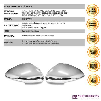 Imagem de Par Apliques para capa Retrovisor Tuning Fiat Argo Cronos 2018 2019 2020 2021 2022 2023 2024 Nova Strada 20 21 22 23 24 Com Pisca