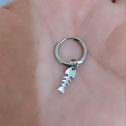 Imagem de par brinco argola de peixe esqueleto escama aço inox não escurece masculino feminino