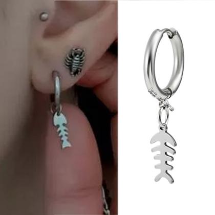 Imagem de par brinco argola de peixe esqueleto escama aço inox não escurece masculino feminino