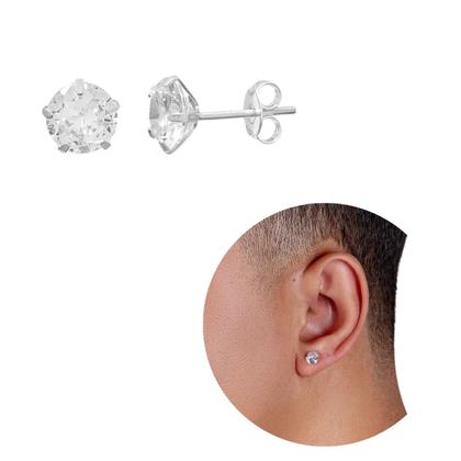Imagem de Par Brinco Prata 925 Legítima Pedra Zircônia 6mm Masculino