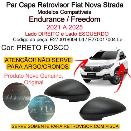 Imagem de Par Capa Retrovisor Fiat Nova Strada 2021 2022 2023 2024 2025 Preto Fosco Original