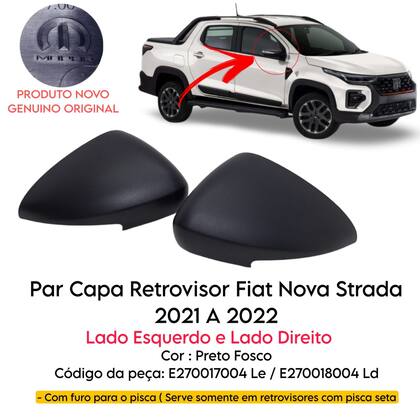 Imagem de Par Capa Retrovisor Fiat Nova Strada 2021 2022 2023 2024 2025 Preto Fosco Original