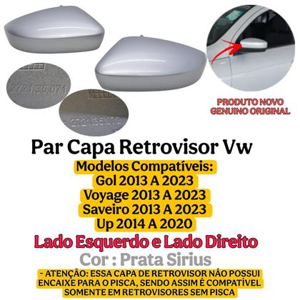 Imagem de Par Capa Retrovisor Gol 2013 2014 2015 2016 2017 2018 2019 2020 2021 2022 2023 Prata Sirius Sem Furo