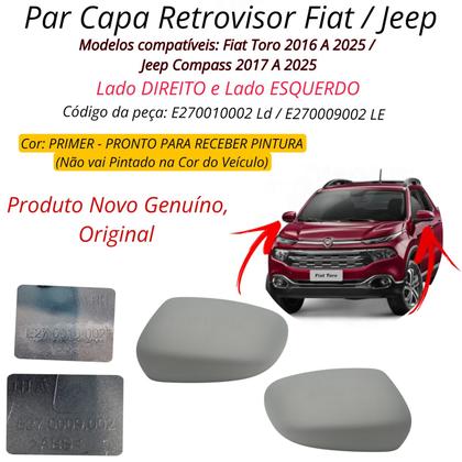 Imagem de Par Capa Retrovisor Jeep Compass 2017 2018 2019 2020 2021 2022 2023 2024 2025 Primer Original