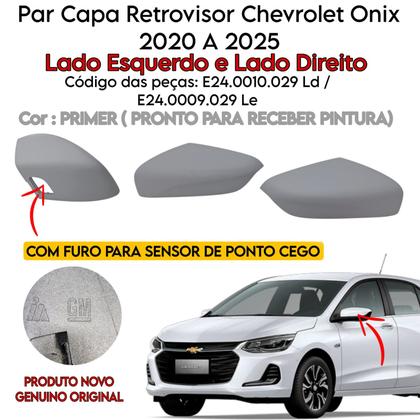 Imagem de Par Capa Retrovisor Onix 2020 2021 2022 2023 2024 2025 Primer Com Furo Sensor Original