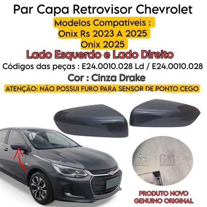 Imagem de Par Capa Retrovisor Onix 2023 2024 2025 Cinza Drake S/ Furo Sensor Original