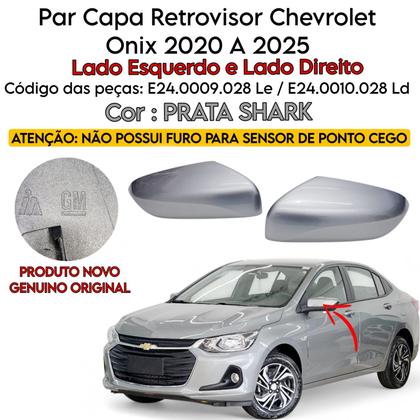 Imagem de Par Capa Retrovisor Onix Plus 2020 2021 2022 2023 2024 2025 Prata Shark Sem Furo Sensor Original