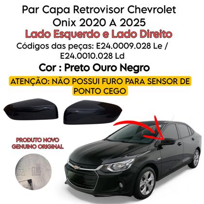 Imagem de Par Capa Retrovisor Onix Plus 2020 2021 2022 2023 2024 2025 Preto S/ Furo Sensor Original