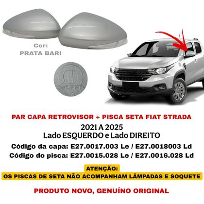 Imagem de Par Capa Retrovisor Pisca Seta Fiat Strada 2021 2022 2023 2024 2025 Prata Bari