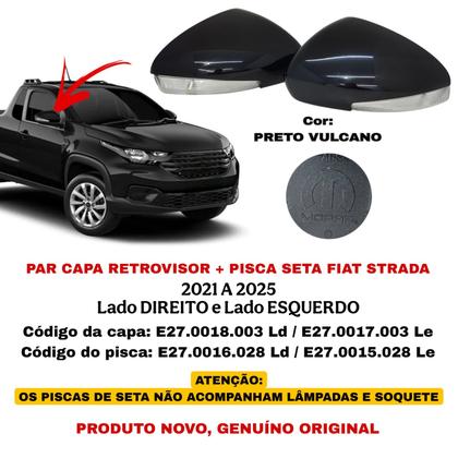 Imagem de Par Capa Retrovisor Pisca Seta Fiat Strada 2021 2022 2023 2024 2025 Preto Vulcano Original