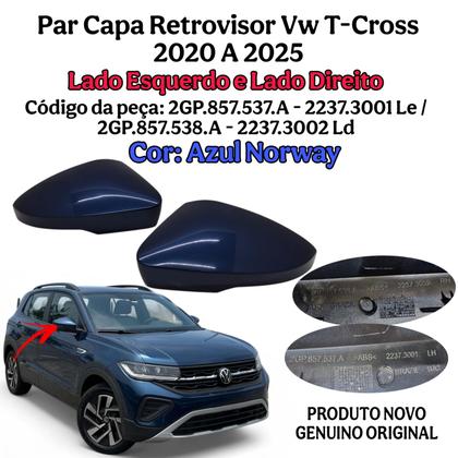 Imagem de Par Capa Retrovisor T-cross 2020 2021 2022 2023 2024 2025 Azul Norway Original