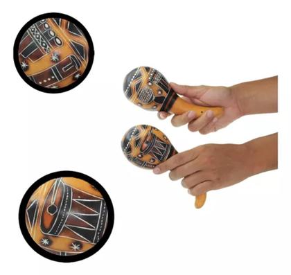 Imagem de Par Chocalho Artesanal Maraca Instrumento Música Percussão