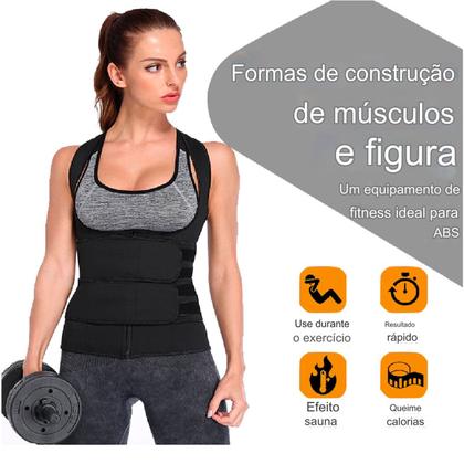 Imagem de Par Cinta Compressao Ziper C/Faixa Abdominal Efeito Sauna Corrige Postura Modeladora Neoprene