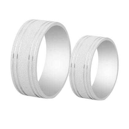 Imagem de Par De Alianças Compromisso Prata 950 2 Frisos 8mm Solitário
