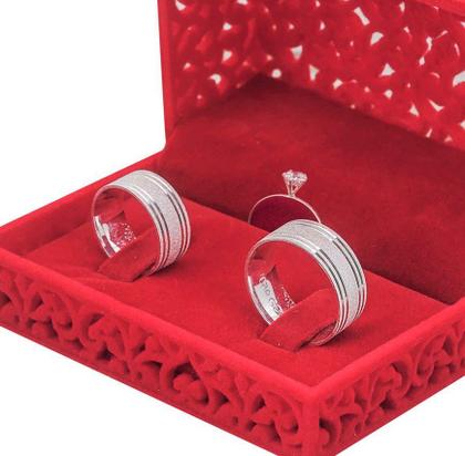 Imagem de Par De Alianças Compromisso Prata 950 2 Frisos 8mm Solitário