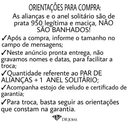 Imagem de Par De Alianças Compromisso Prata 950 2 Frisos 8mm Solitário