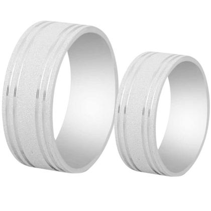 Imagem de Par De Alianças Compromisso Prata 950 2 Frisos 8mm Solitário