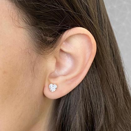 Imagem de Par De Brinco Coração Prata 925 Legítima Pedra Zircônia 7mm