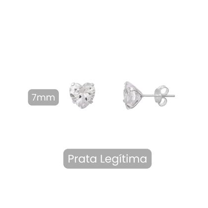 Imagem de Par De Brinco Coração Prata 925 Legítima Pedra Zircônia 7mm