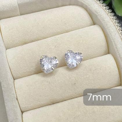 Imagem de Par De Brinco Coração Prata 925 Legítima Pedra Zircônia 7mm