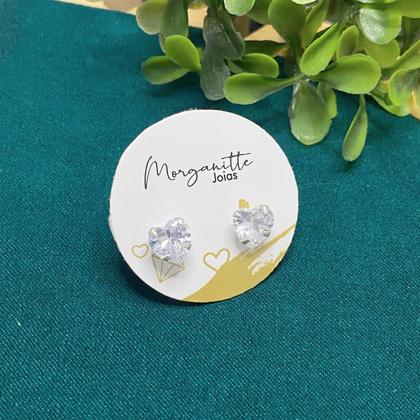 Imagem de Par De Brinco Coração Prata 925 Legítima Pedra Zircônia 7mm