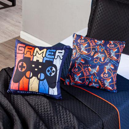 Imagem de Par de Capas de Almofadas Gamer Day Azul Marinho 45cm x 45cm - Decoração para Quarto