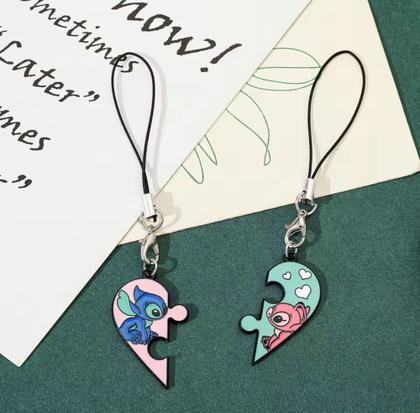 Imagem de Par de Chaveiros Stitch e Angel Coração Quebra-Cabeça  Casal  Amizade  Fofo Kawaii