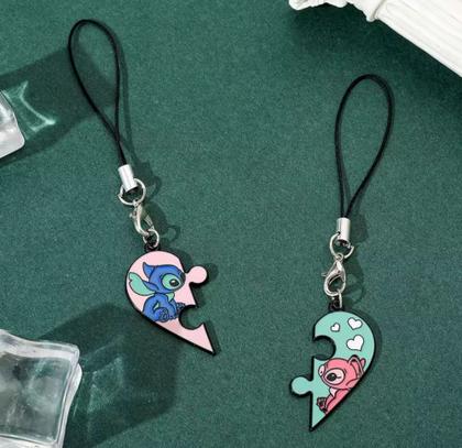 Imagem de Par de Chaveiros Stitch e Angel Coração Quebra-Cabeça  Casal  Amizade  Fofo Kawaii