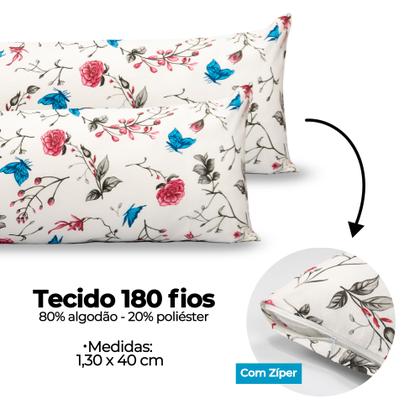 Imagem de Par De Fronha Xuxão 1,30m x 0,40cm Capa Travesseiro Corpo Grande C/ Zíper 180 Fios Estampado
